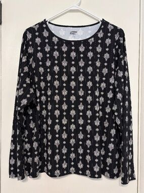 Lands' End Women's Plus Medallion Print L/S Rash Guard Swim Tee Shirt Top 1X